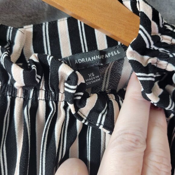 Adrianna Papell Womens Sleeveless Top XS Black White Striped Ruffle Neck Career - Picture 2 of 9